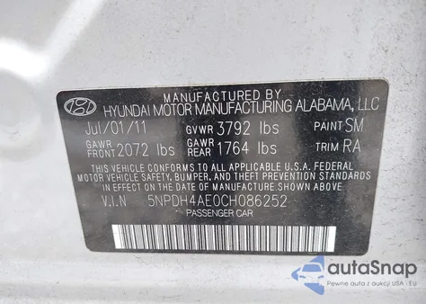 2012 Hyundai Elantra Gls из США, поврежденный, VIN 5NPDH4AE0CH086252